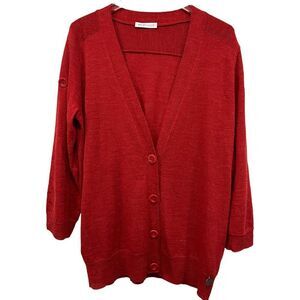 See By Chloe Women Wool Alpaca Cardigan Sweater Red Size L Roll-tab Sleeves V-ne